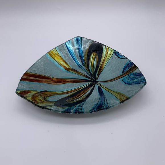 Metallic Quadrifoglio Art Glass Shallow Triangular Trinket Bowl Dish - Picture 5 of 11